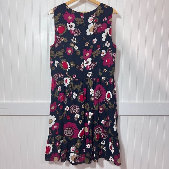 Brooks Brothers Red Fleece Sleeveless Dress Floral Navy Blue Viscose Ruffle Hem - Picture 3 of 14